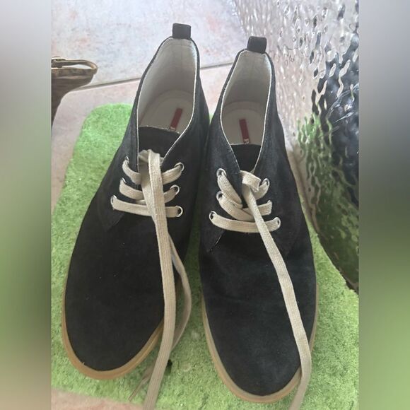 PRADA Suede Sneakers DARK loafer ankle boots wallabees LEATHER lace SHOES y2k - Picture 1 of 9